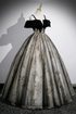 Black Off Shoulder Tulle with Lace Long Formal Dress, Black Sweet 16 Dress