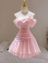 Cute Pink Off Shoulder Mini Homecoming Dress Party Dress, Pink Strapless Homecoming Dress