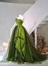 Green Satin and Tulle Sweetheart Long Party Dress, Green Prom Dress