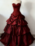 Elegant Wine Red Tiered Taffeta Prom Dress, Ruffle Ball Gown Long Formal Dress
