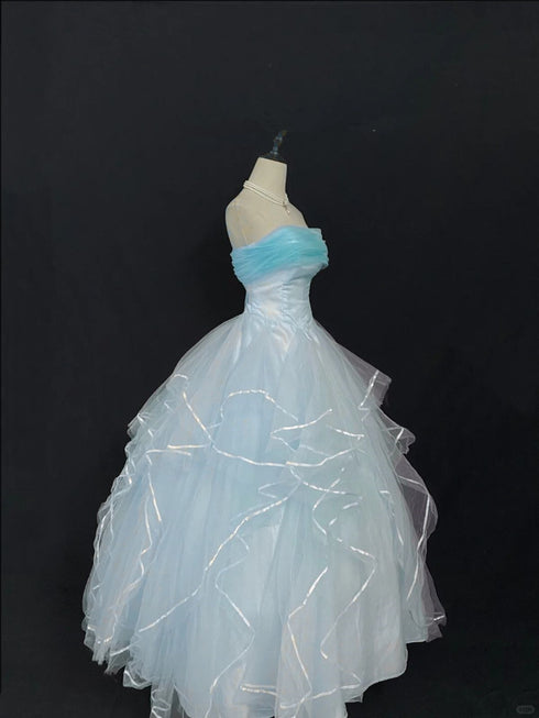 Light Blue Strapless Ball Gown Lace-up Party Dress, Light Blue Sweet 16 Dress