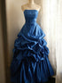 Blue Strapless Taffeta Prom Dress,Blue Elegant Long Party Dress Evening Dress