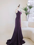 Purple Soft Satin Mermaid Straps V-neckline Evening Dress, Purple Satin Prom Dress