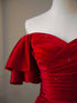 Wine Red Satin Short Sleeves Long Party Dress, Wine Red Satin Prom Dress