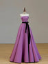 A-line Purple Satin Simple Scoop Floor Length Party Dress, Purple Satin Prom Dress