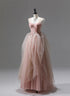 Pink Tulle Beaded Long Party Dress Prom Dress, Pink Floor Length Formal Dress