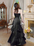 Black Satin Straps Scoop Mermaid Floor Length Prom Dress, Black Satin Formal Dress Evening Dress