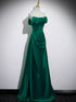 Green Satin A-line Floor Length Sweetheart Prom Dress, Green Satin Evening Dress