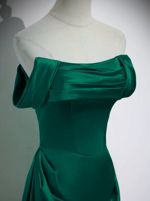 Green Satin A-line Floor Length Sweetheart Prom Dress, Green Satin Evening Dress