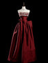 Wine Red Satin Long Formal Dress, Strapless Wine Red A-line Prom Dress