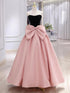 Pink and Black Scoop A-line Prom Dress with Bow, Long Evening Dress Party Dress