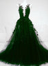 Green A-line Tulle with Lace Party Dress, Green Tulle Formal Dress Prom Dress