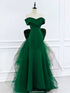 Green Sweetheart Satin and Tulle Party Dress, Green Off Shoulder Prom Dress