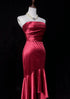 Wine Red Mermaid Strapless High Low Party Dress, Wine Red Prom Dress