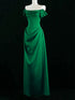 Green Off Shoulder A-line Floor Length Formal Dress, Green Satin Prom Dress Evening Dress