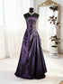 Elegant Strapless Dark Purple Taffeta Prom Dress, Ruched A-Line Long Formal Dress