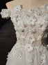 A-line Off Shoulder White Flowers and Tulle Party Dress, White Long Formal Dress Prom Dress