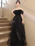 A-line Off Shoulder Black Sweetheart Party Dress, Black Tulle Chic Prom Dress Evening Dress