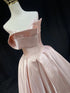 Pink A-line Strapless Long Satin Prom Dress, Pink Floor Length Evening Dress Party Dress