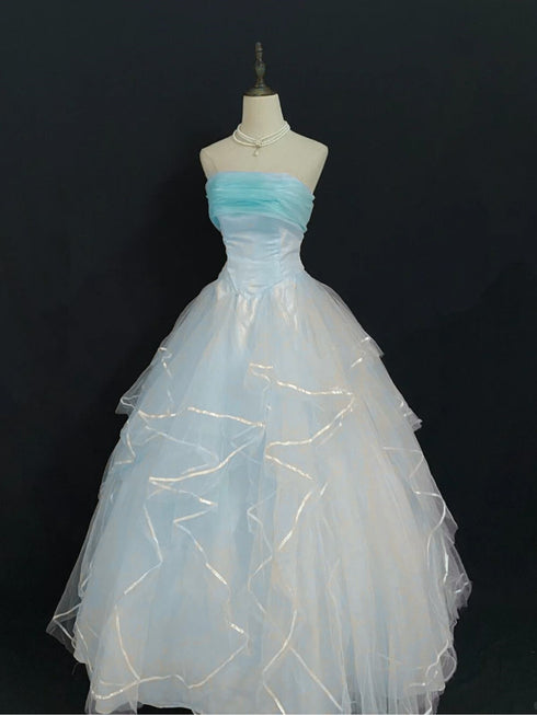 Light Blue Strapless Ball Gown Lace-up Party Dress, Light Blue Sweet 16 Dress