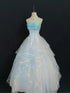 Light Blue Strapless Ball Gown Lace-up Party Dress, Light Blue Sweet 16 Dress