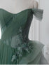 A-line Off Shoulder Tulle with Flowers Party Dress, Tulle Sweetheart Prom Dress Evening Dress