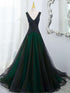 Elegant Black and Green V-neckline Tulle Party Dress, Black and Green Lace Prom Dress
