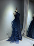 Chic Navy Blue Long Sequins With Tulle Party Dress, Navy Blue Prom Dress
