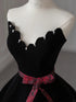 Black Velvet Ball Gown Pearls V-neckline Party Dress, Black Velvet Prom Dress