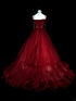 Wine Red Sweetheart Beaded Tulle Formal Dress, Off Shoulder Sweet 16 Dress