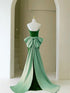 Green Mermaid Strapless Long Evening Dress with Bow, Green Long Formal Dress