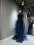 Chic Navy Blue Long Sequins With Tulle Party Dress, Navy Blue Prom Dress