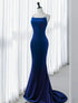 Royal Blue Backless Mermarid Long Velvet Party Dress, Royal Blue Prom Dress