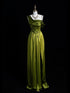 Lovely Green Soft Satin One Shoulder Prom Dress, A-line Long Party Dress With Leg Slit
