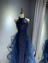 Chic Navy Blue Long Sequins With Tulle Party Dress, Navy Blue Prom Dress