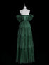 Dark Green A-line Layers Shiny Tulle Prom Dress, Green Tulle Long Party Dress