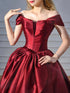 Chic Wine Red Off Shoulder Satin Party Dress, Wine Red Satin Long Prom Dress