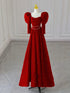 Wine Red Velvet Long Sleeves A-line Party Dress, Wine Red Velvet Prom Dress Party Dress
