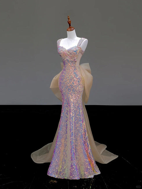 Charming Sequins Mermaid Straps Evening Dress, Sequins Long Prom Dress