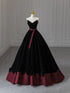 Black Velvet Ball Gown Pearls V-neckline Party Dress, Black Velvet Prom Dress