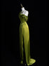 Lovely Green Soft Satin One Shoulder Prom Dress, A-line Long Party Dress With Leg Slit