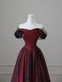 Charming Black and Red Off Shoulder A-line Prom Dress, Long Party Dress