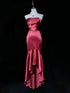 Wine Red Mermaid Strapless High Low Party Dress, Wine Red Prom Dress