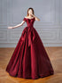 Chic Wine Red Off Shoulder Satin Party Dress, Wine Red Satin Long Prom Dress