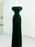 Dark Green Velvet Off Shoulder Wedding Party Dress, Dark Green Velvet Prom Dress