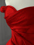 Red A-line Satin and Tulle Off Shoulder Party Dress, Red Satin Long Prom Dress