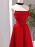 Red Satin A-line Scoop Long Evening Dress, Red Satin Prom Dress