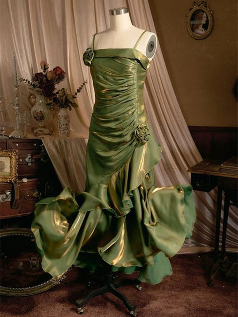 Unique Straps Satin Scoop Long Party Dress, Charming Style Prom Dress Formal Dress