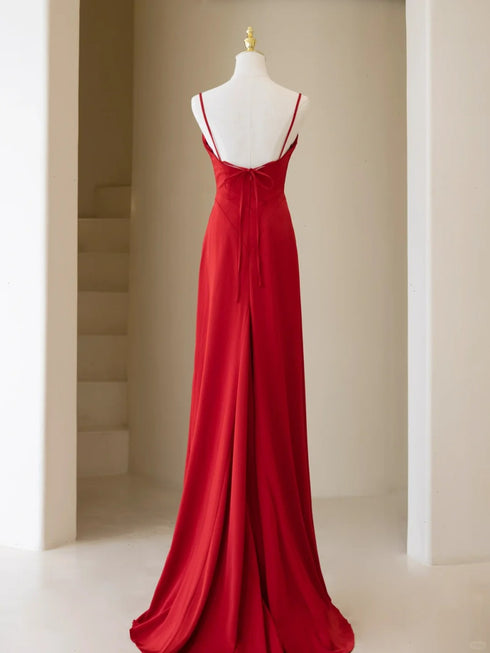 Red A-line Sweetheart Straps Simple Style Prom Dress, Red Floor Length Evening Dress