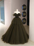 Green Off Shoulder Sweetheart Ball Gown Formal Dress, Green Tulle Evening Dress
